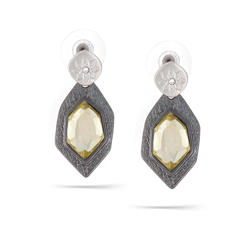 Rhodium-Tone Metal Lemon Faceted Stone Drop Earrings