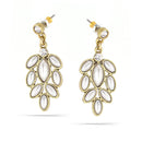 Gold-Tone Metal Cream Pearl And White Crystal Drop Earrings
