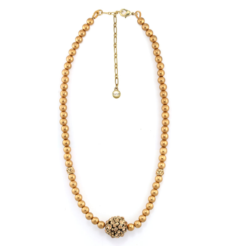 Gold-Tone Metal Gold Pearl An Dpaveball Crystal Necklace