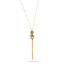 Gold-Tone Metal Chain Gold Pearl And Orange Crystal Pearl Pave Ball Tasselnecklace