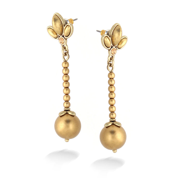 Gold-Tone Metal Gold Pearl Dangle Earrings