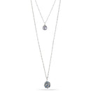 Rhodium-Tone Metal Chain Grey Pearl And Blue Crystal Pearl Pave Ball Layer Necklace