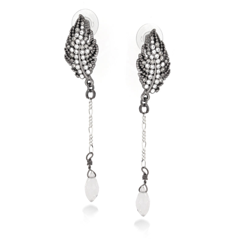 Hematite -Tone Metal White Crystal Drop Earrings