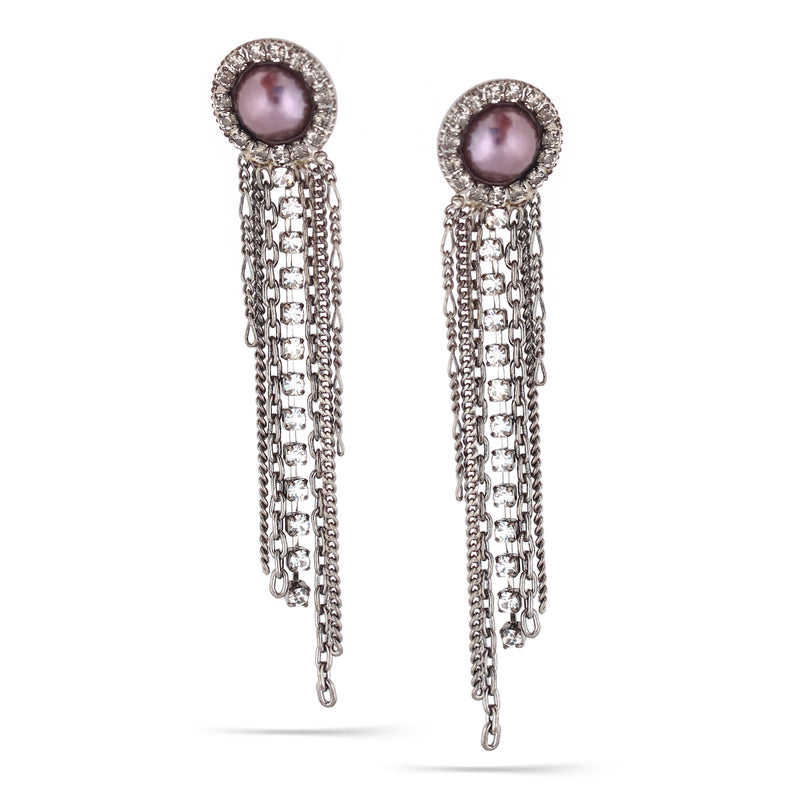 Hematite-Tone Metal Pearland Crystal Tassel Earrings