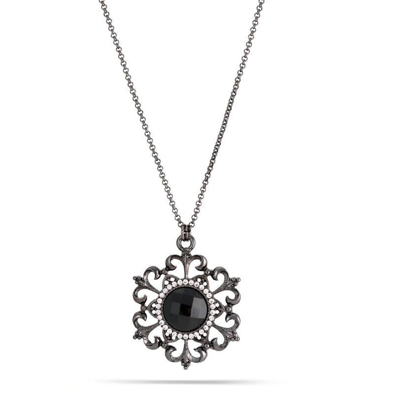 Black-Tone Metal Black And White Crystal Necklace