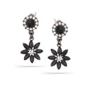 Hematite-Tone Metal Black And White Crystal Earrings