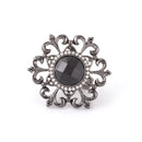 Hematite-Tone Metal Balck And White Filigree Adjustable To Fit All Sizes Ring