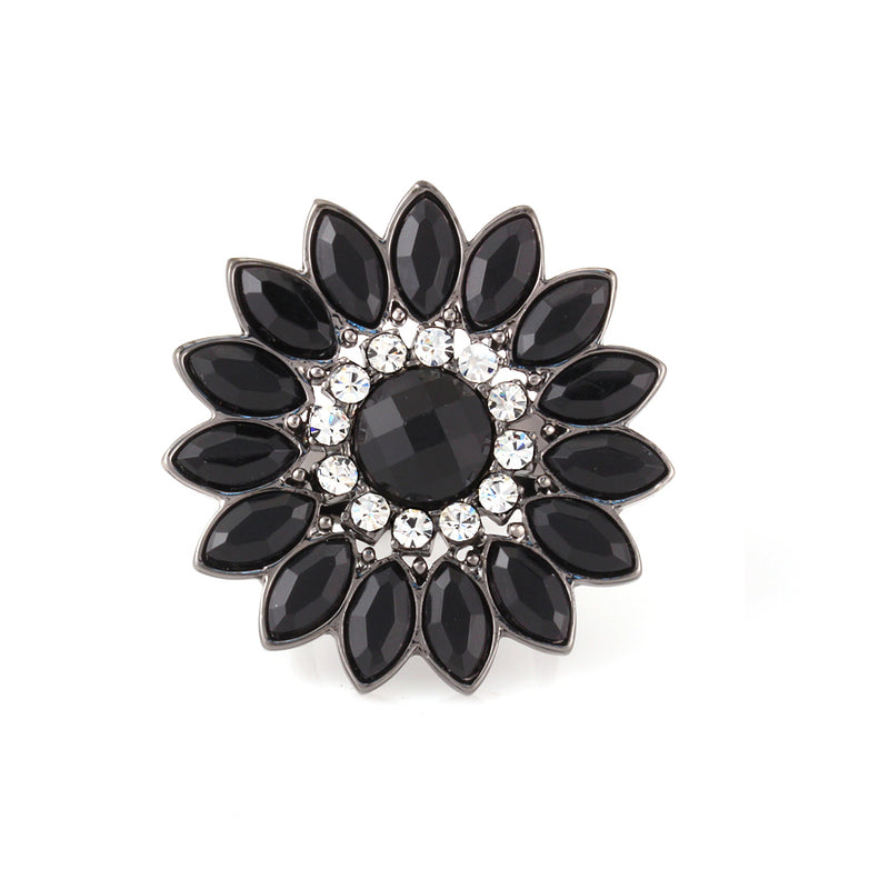 Hematite -Tone Metal Black And White Crystal Adjustable To Fit All Sizes Ring