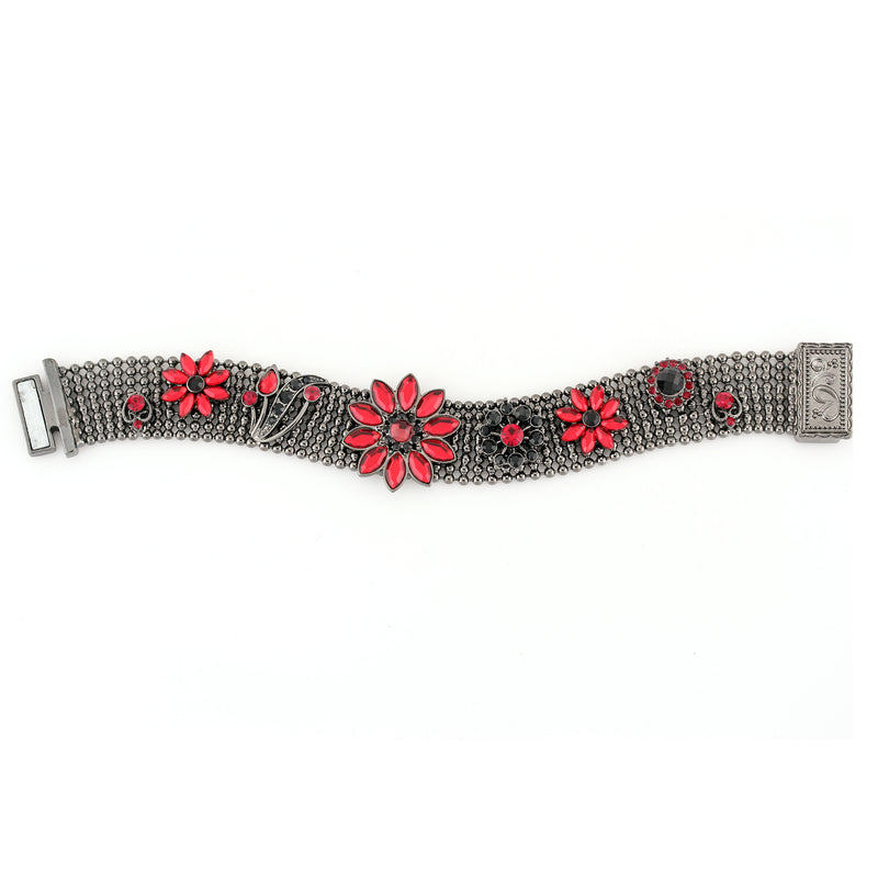 Hematite-Tone Red Crystal Wrap Around Bracelets