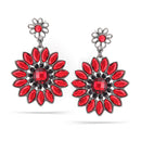 Hematite-Tone Metal Red And White Crystal Drop Stud Earrings