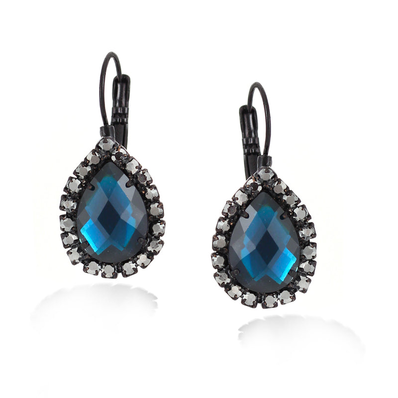Black-Tone Metal Blue Crystal Teardrop Earrings