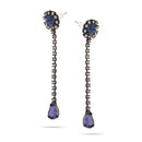 Black-Tone Metal Blue And White Crystal Dangle Earrings`
