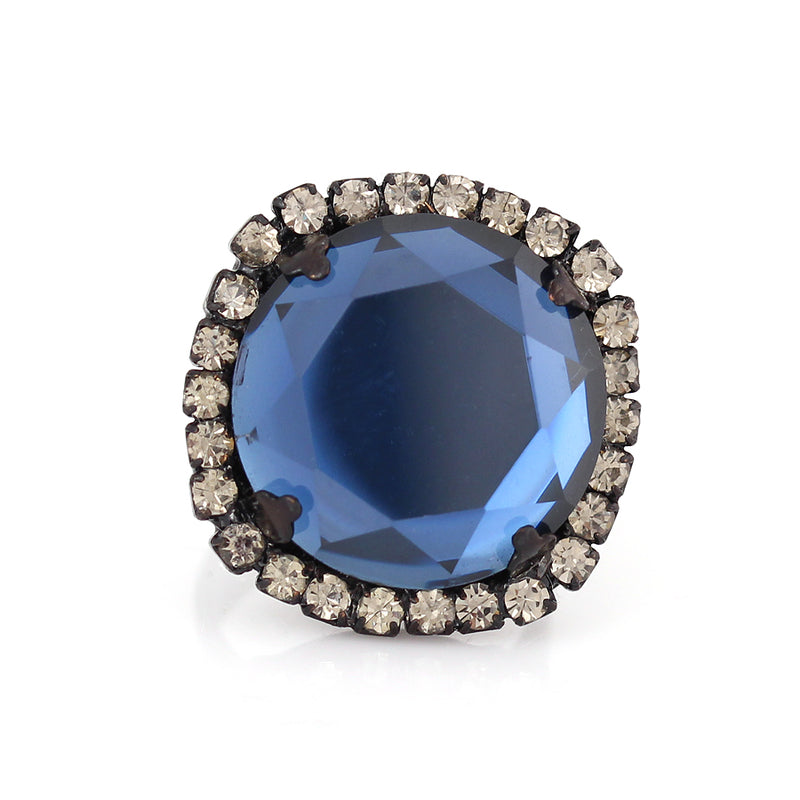 Black-Tone Metal Blue Ring Adjustable To Fit All Sizes 