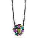 Black-Tone Metal Multi Color Faceted Crystal Necklace