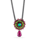 Black-Tone Metal Multi Color Faceted Crystal Teardropnecklace