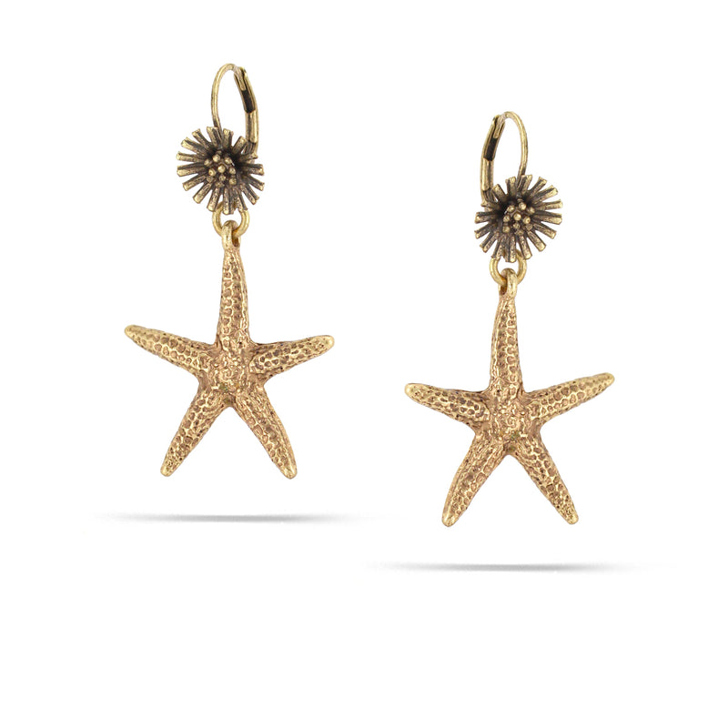 Gold-Tone Metal Star Fish Drop Earrings