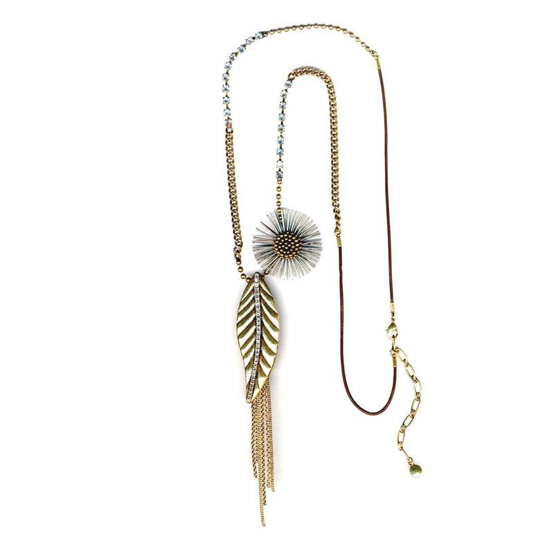Gold-Tone Metal Flower And Leaf Charm Necklace