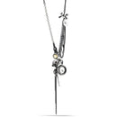 Rhodium-Tone Metal Clock And Mix Charm Tassel Necklace