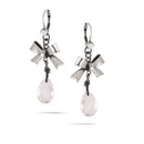 Rhodium -Tone Metal Bow Crystal Drop Earrings