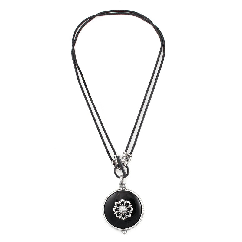 Silver-Tone Metal Black Pendant Rope Necklace