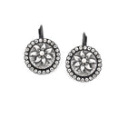 Black-Silver-Tone Metal Flower Embosed Crystal French Clasp Earrings