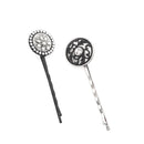 Black- Silver-Tone Metal White Crystal Hair Clip