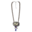 Rhodium-Tone Metal Blue And Green Crystal Necklace