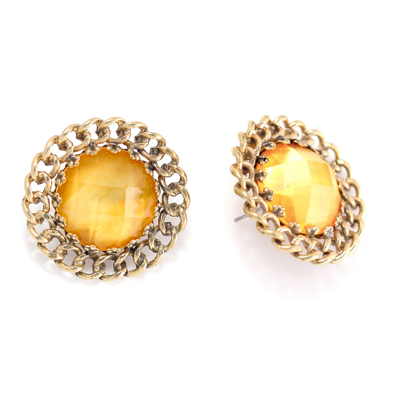 Gold-Tone Metal Yellow Faceted Stone Stud Earrings