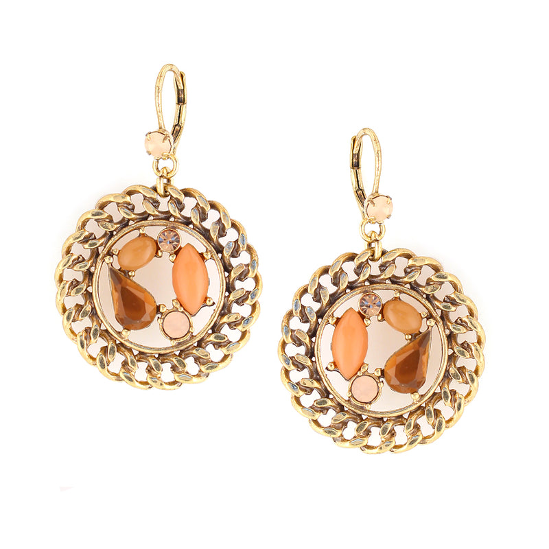 Gold-Tone Metal Mix Crystal Round Earrings