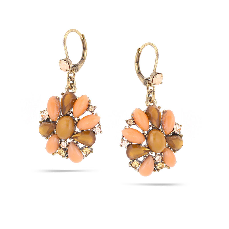 Gold-Tone Metal Peach Crystal Flower Drop Earrings