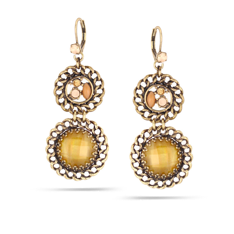 Gold-Tone Metal Peach And Yellow Crystal Drop Earrings