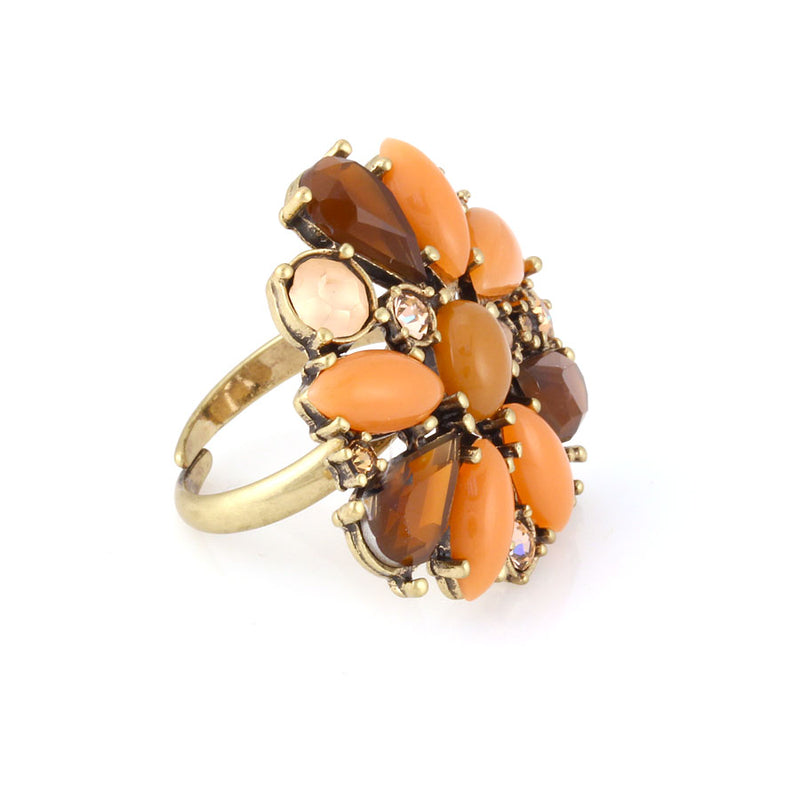 Gold-Tone Metal Gold And Peach Crystal Adjustable To Fit All Sizes Ring