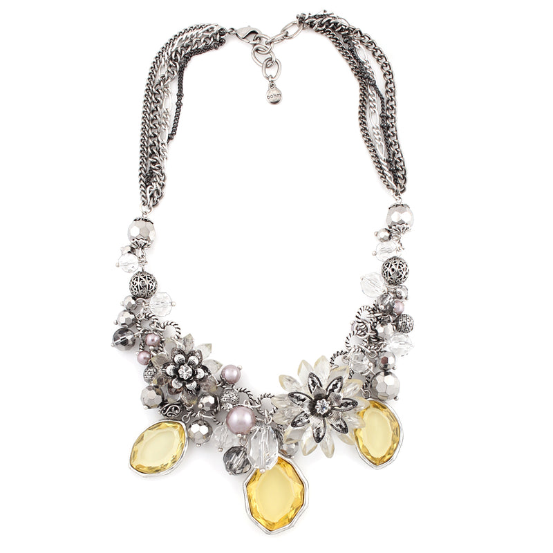 Silver-Tone Metal Pearl And Crystal Necklace