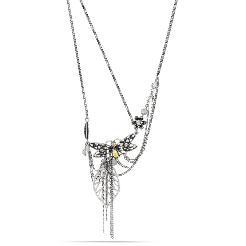 Silver-Tone Metal Dragonfly Crtstal Necklace