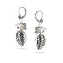 Silver-Tone Metal Leaf Crystal Drop Earrings