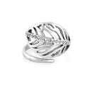 Silver-Tone Metal Leaf Crystal Adjustable Ring