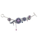 Rhodium-Tone Metal Amethyst And Swarovski Crystal Mix Charm Wrap Around Bracelets