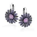 Rhodium-Tone Metal Amethyst Crystal Blue Enamel Flower Earrings