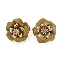 Gold -Tone Metal Olive Flower Earrings
