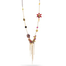 Gold-Tone Metal Multi Color Beads Tassel Long Necklace