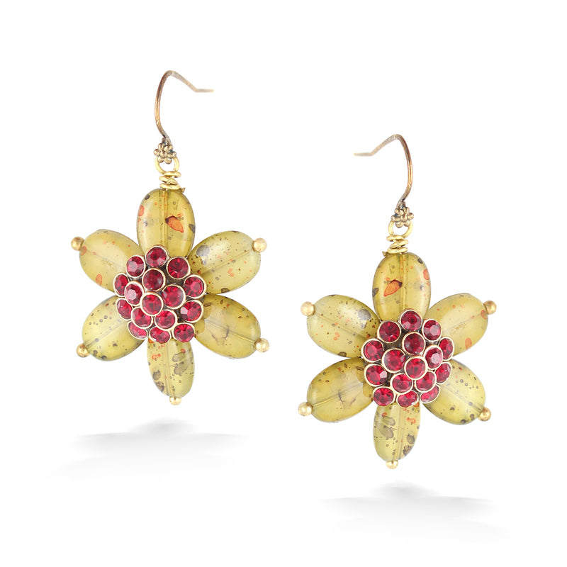 Gold-Tone Metal Crystal Flower Drop Earrings