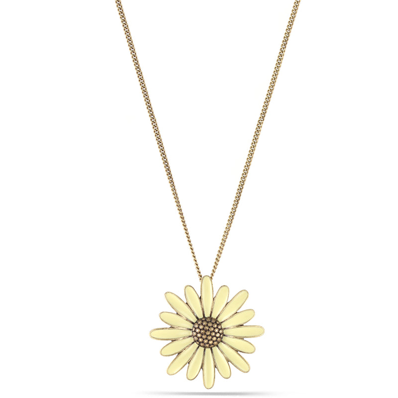Gold-Tone Metal Cream Enamel Sun Flower  Necklace