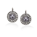 Silver-Tone Metal Grey Pearl White Crystal Filiigree French Clasp Earrings