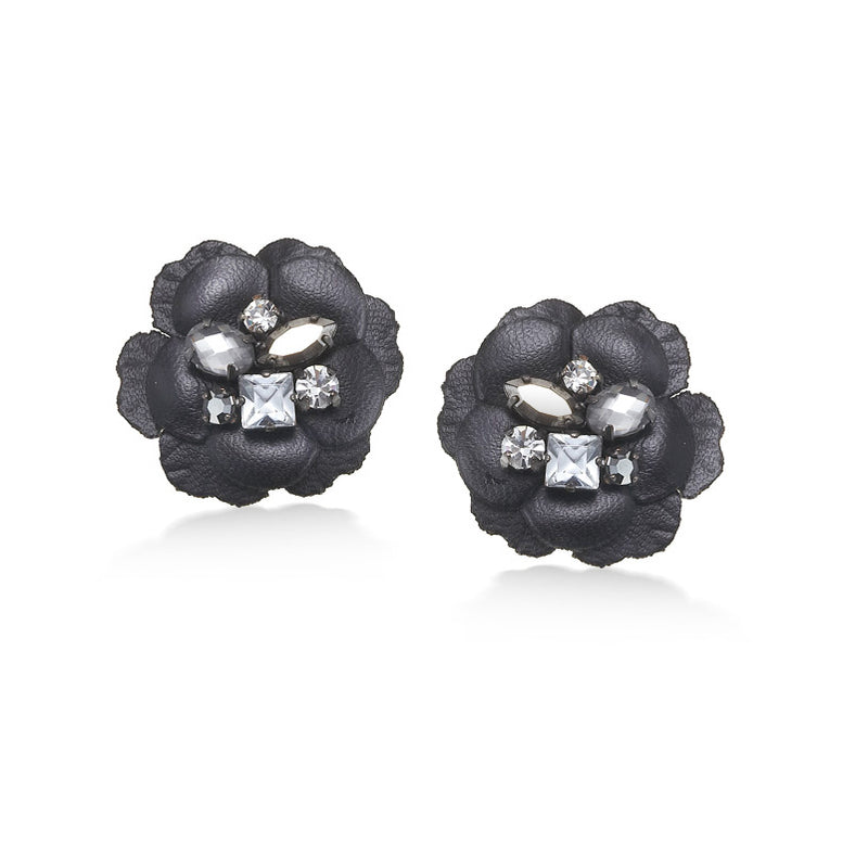 Black Flower Crystal Earrings