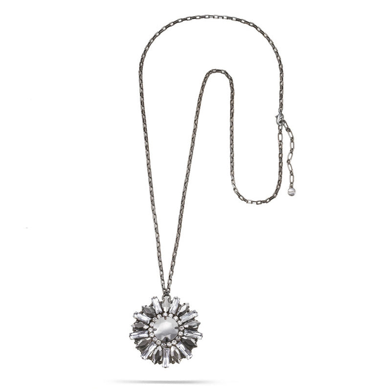 Silver-Tone Metal Faceted Crystal Pendant Long Necklace