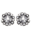 Silver-Tone Metal Faceted Crystal Stud Earrings