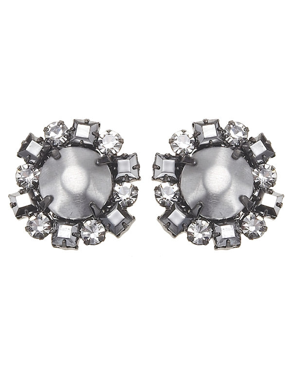 Silver-Tone Metal Faceted Crystal Stud Earrings