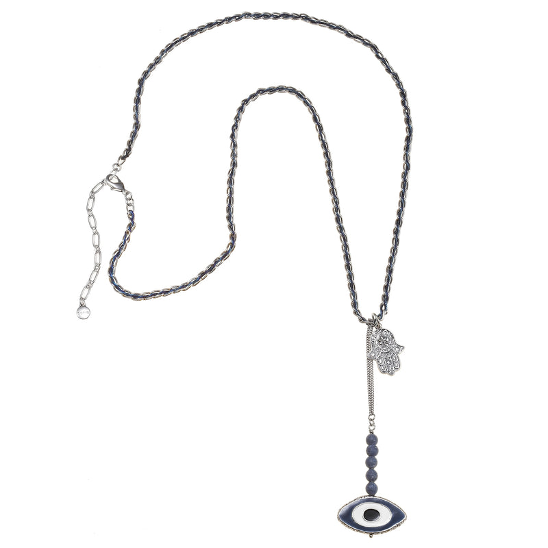 Silver-Tone Metal Evil Eye And Mix Charm Necklace