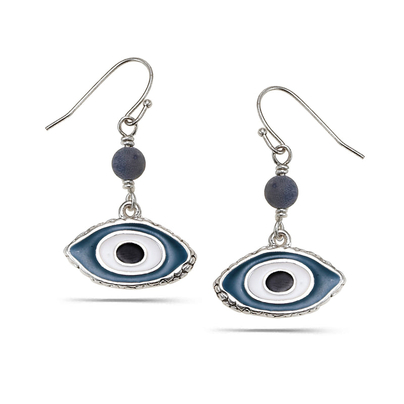 Silver-Tone Metal Evil Eyes Drop Earrings