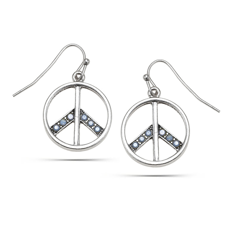 Silver-Tone Metal Peace Crystal Drop Earrings